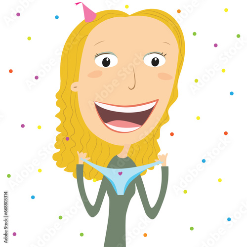Blonde girl wearing blue panties in the new year New Year's Superstition Vector Illustration