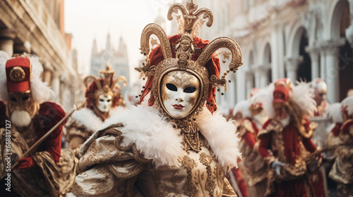 Masked person in carnival costume in venice