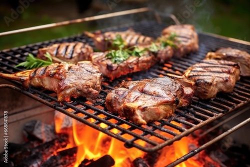 grilling lamb chops on an open-air, charcoal barbeque