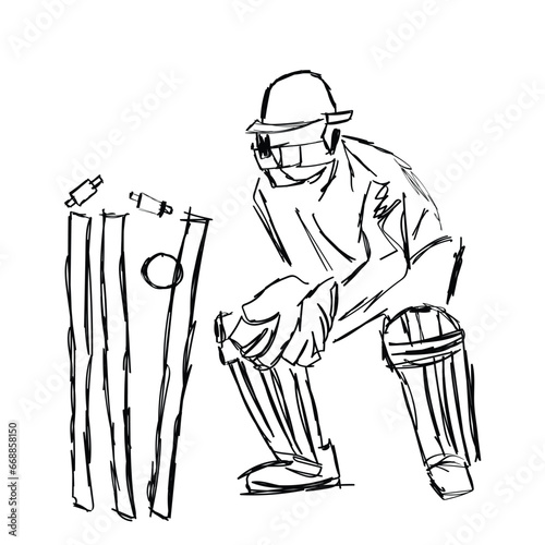 sketch of a keeper taking a wicket.