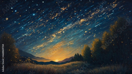 starry night oil painting in natural background