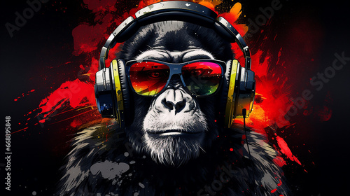 Cartaz legal da música do DJ do fone de ouvido do macaco