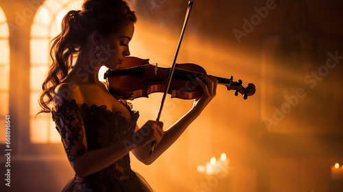 jovem mulher tocando violino 