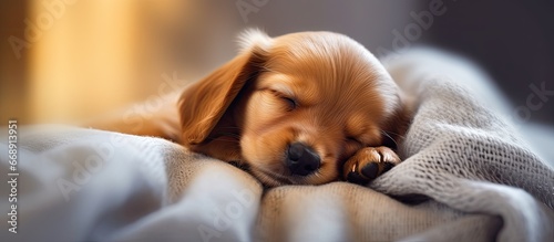 Puppy naps on blanket