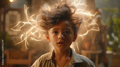 Latino boy doing a scientific experiment with static electricity
