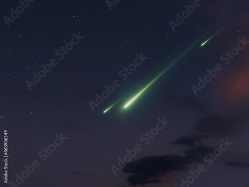 The meteorite broke into pieces in the sky. Meteor burns up in the atmosphere.