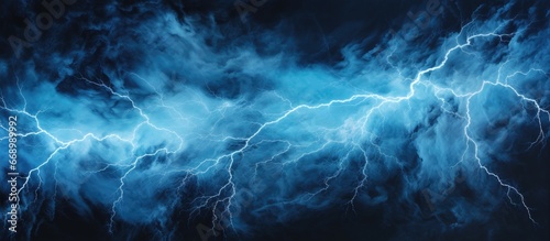 Vivid lightning night sky and thunderstorm illustrated on dark canvas for creative design