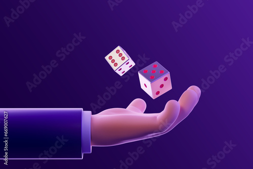 Cartoon man hand throwing two casino dice