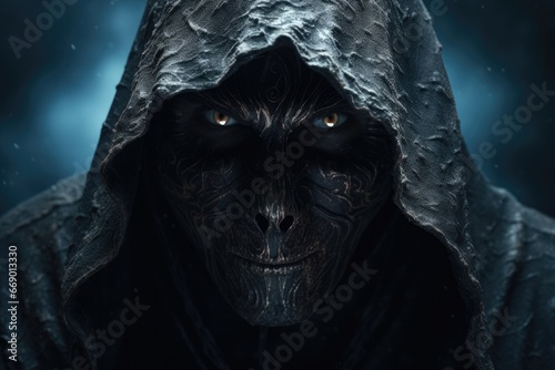Enigmatic Grim Reaper in hooded robe
