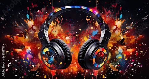 art music studio background with dj headphones