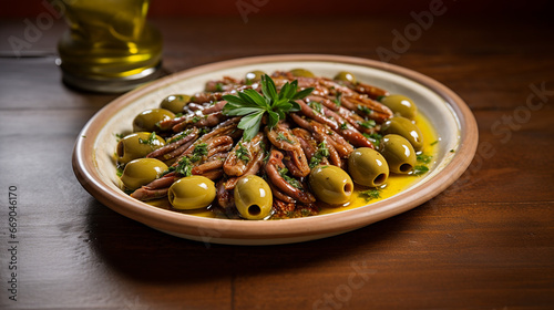 Tapa of olives with anchovies