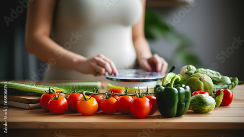 Gros plan sur une femme en train de faire de la cuisine avec des légumes.