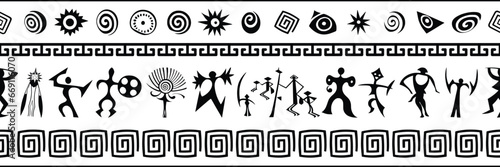 Ethnic seamless border on the theme of rock paintings, vector design, banner