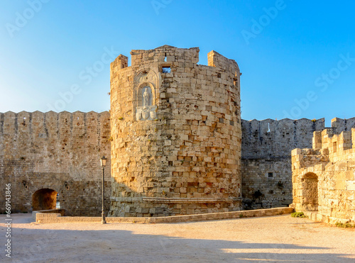 Walls and towers of Rhodes fortress, Dodecanese islands, Greece