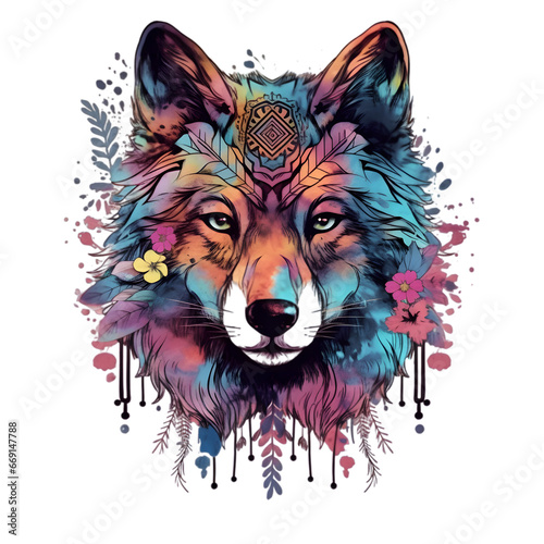 Mystery wolf watercolor design