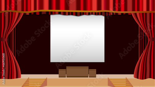 Red theatrical curtain background vector illustration. ステージの赤いカーテンの背景フレーム