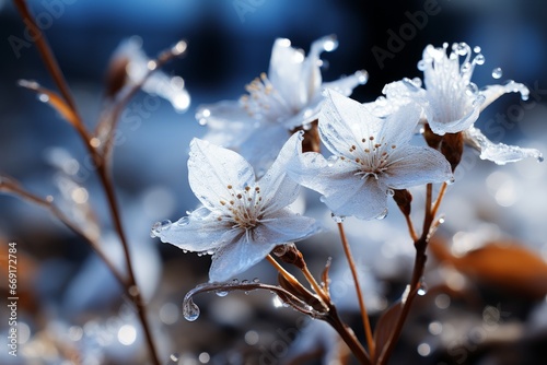 white flowers in a forest in winter