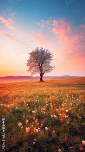 Lone Tree at Sunset: A Photo Realistic Image,lone tree in sunset