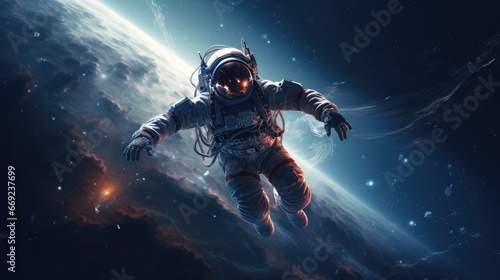 Space man astronaut flying in galaxy space wallpaper background