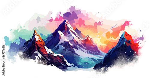 Berge Landschaft Winter Schnee Vektor Watercolor Mountains