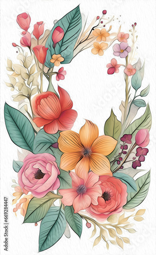 botanical herbarium flowers and leaves background, floral frame.