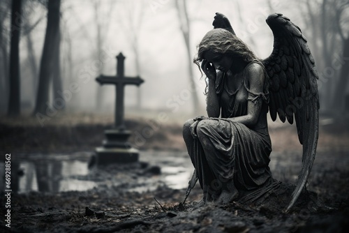 a cemetery a sad angel