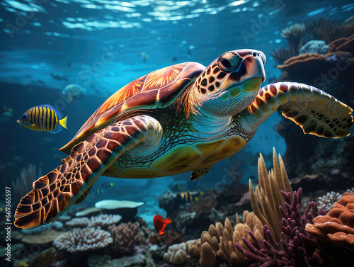 sea turtle under the sea