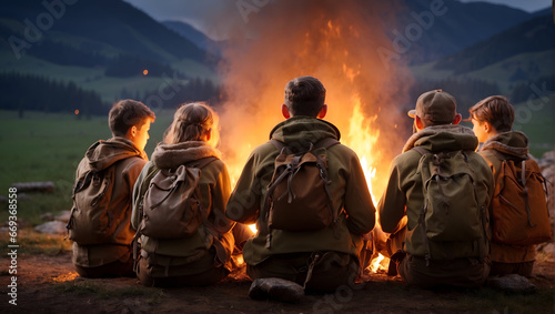 scouts sit by the campfire