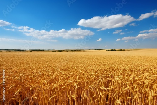 Beautiful agricultural field with ripening wheat nature harvest. Ripe seed bread scenic. Generate Ai