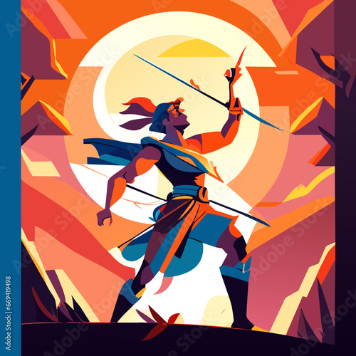 Ancient Greek warrior with bow and arrow. Vector illustration in flat cartoon style Generative AI