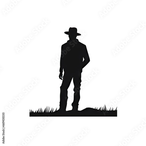 Farmer with mattock in field silhouette AI generative image