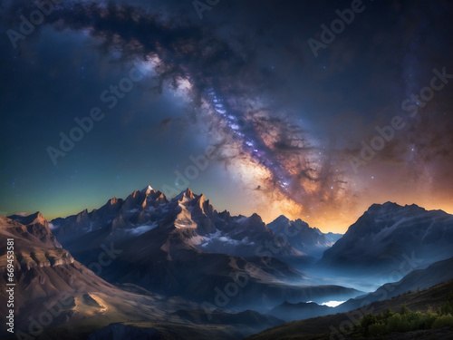 mountain with sky galaxy