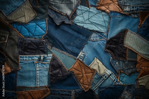 Background composed of stitched leather and denim patches. Generative AI