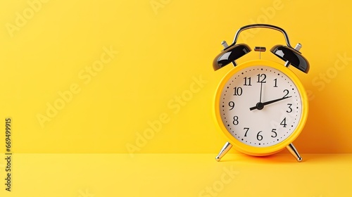 A Collection Of Colorful Alarm Clocks In Retro and Vintage Style On A Bright Yellow Background. The concept of the speed and rapidity of Time and the Flow of Life. Banner. Copy space. 