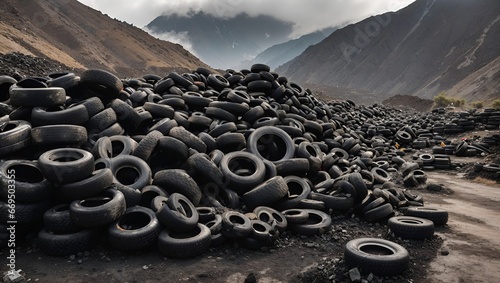 photo of a pile of used tire waste made by AI generative