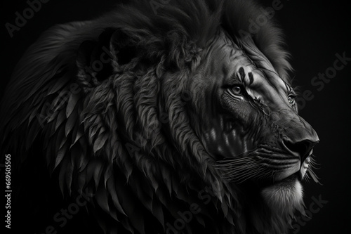 Black and White Lion face. Close-up Portrait