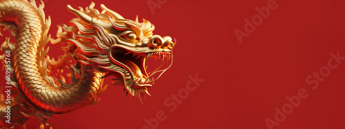 golden chinese dragon on red color background, generative ai