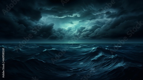 A painting of a stormy sea under a cloudy sky