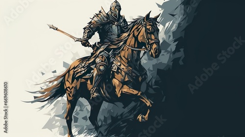 Medieval Warrior Riding a Horse Illustration Asset