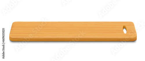 New rectangular wooden cutting board, side view, isolated on white background. Trays or plate of rectangular shapes, natural, eco-friendly kitchen utensils, realistic 3d vector illustration.