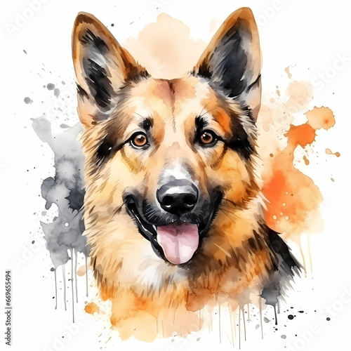 Alsatian dog, watercolor illustration.
