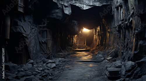 An eerie, abandoned mine with strange markings on the walls