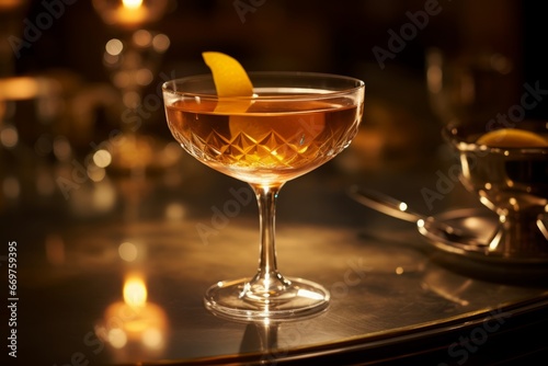 A Classic Sidecar Cocktail Beautifully Presented on an Old-Fashioned Bar Counter