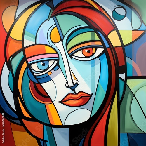 Cubist-Inspired Abstract Portrait: Colorful Face and Intense Emotions in Large Canvas Art