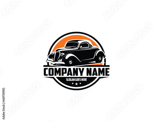 logo car 1932 Ford coupe. isolated white background shown from the side. best for badge, emblem, icon, sticker design. available in eps 10