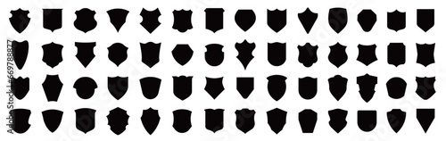 Set of shields silhouettes. Black badges shape label collection for military, police and soccer.