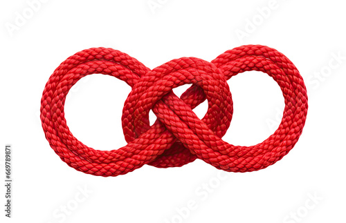 Red rope tied in a knot isolated on white background