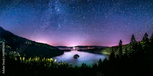 Lake Tahoe / Emerald Bay Under Bright Stars at Night 