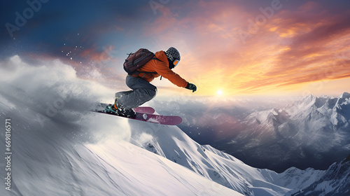 Skiers show graceful stunts of cool sliding postures on downhill snow mountain Skiing Showmanship background generative ai 