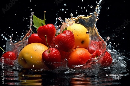 Fresh ripe fruits soaked in refreshing water. Generative AI